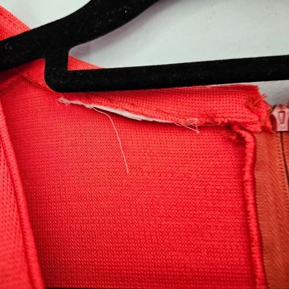 Vintage '60s Pleated Drop Waist Coral Sleeveless V-Neck Wool? Dress with Scarf 6 - Picture 11 of 15